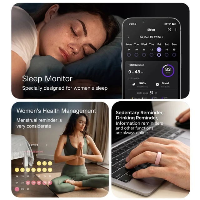 Alt view image 3 of 6 - Smart Ring for Women, Pink Ceramic Design, Period Prediction, Gifts for Women, Stress & Sleep Monitor, Female Health Tracker, No Subscription Fee (#6)