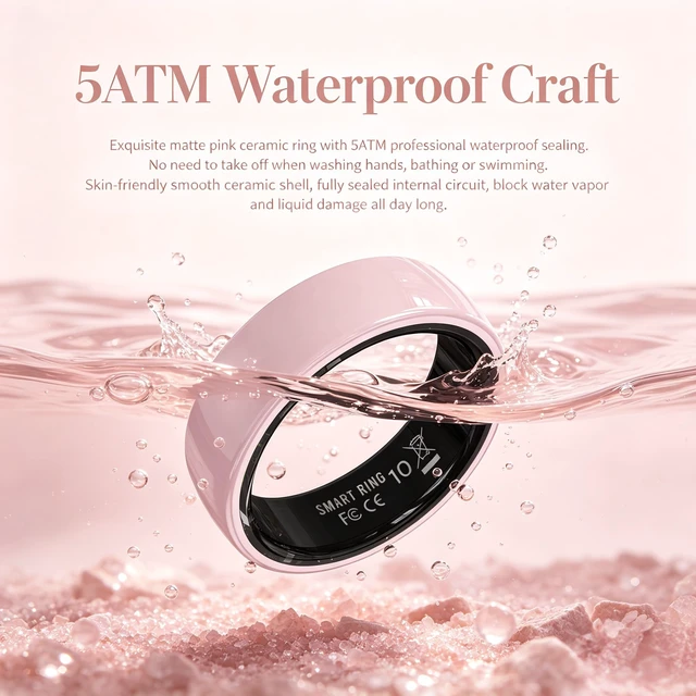 Alt view image 5 of 6 - Smart Ring for Women, Pink Ceramic Design, Period Prediction, Gifts for Women, Stress & Sleep Monitor, Female Health Tracker, No Subscription Fee (#6)