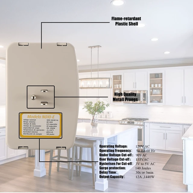 Alt view image 3 of 7 - Surge Protector,120V 12A 1440W Voltage Protector with 3 Outlet Plug,for Home Appliance Multi Function Plug,Electronic Surge Protector for Refrigerator for TV/PC/Refrigerator 1 Pack