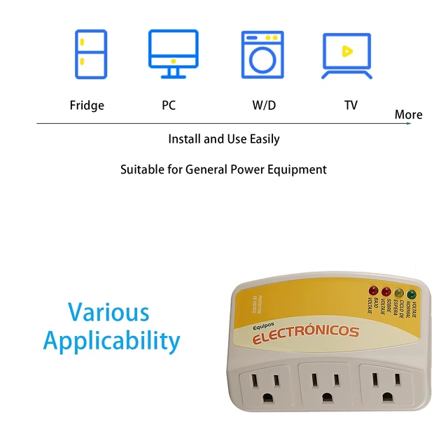 Alt view image 5 of 7 - Surge Protector,120V 12A 1440W Voltage Protector with 3 Outlet Plug,for Home Appliance Multi Function Plug,Electronic Surge Protector for Refrigerator for TV/PC/Refrigerator 1 Pack