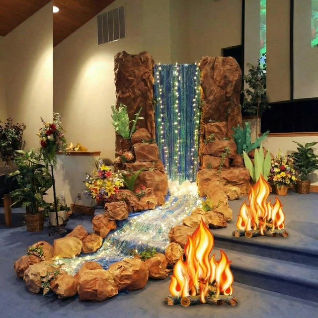 Main image of 7 Pcs Waterfall Landscaping Kit for Classroom Vbs Decorations DIY Rainforest Campfire Backdrop with LED Light Bible Story Scene 3D Stream Props Vacation Bible School Jungle Church Event 2026