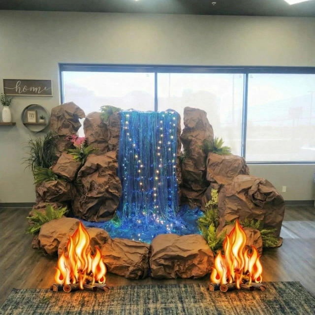 Alt view image 5 of 6 - 7 Pcs Waterfall Landscaping Kit for Classroom Vbs Decorations DIY Rainforest Campfire Backdrop with LED Light Bible Story Scene 3D Stream Props Vacation Bible School Jungle Church Event 2026