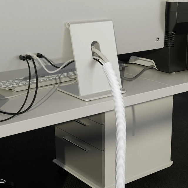 Alt view image 2 of 5 - White 43in Cable Sleeve, Flexible Wire Protector Tubing, Split Electrical Conduit, Plastic PC Cable Management Tube, Cord Sheath, TV Loom Tubing - 1.26in Diameter, 43-inch Length