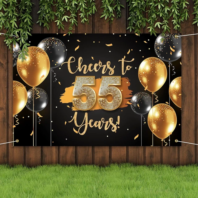 Alt view image 5 of 7 - Black Gold Cheers to 55 Years Backdrop Banner Happy 55th Birthday Balloon Background Decorations for Women Men Her Him Anniversary Photography Party Supplies