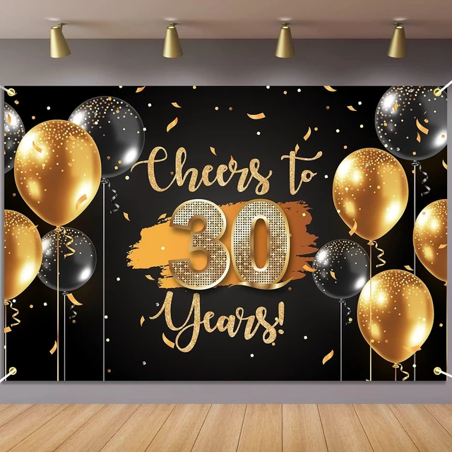 Main image of Black Gold Cheers to 30 Years Backdrop Banner Happy 30th Birthday Balloon Background Decorations for Women Men Her Him Anniversary Photography Party Supplies