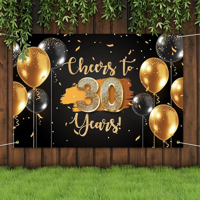 Alt view image 3 of 7 - Black Gold Cheers to 30 Years Backdrop Banner Happy 30th Birthday Balloon Background Decorations for Women Men Her Him Anniversary Photography Party Supplies