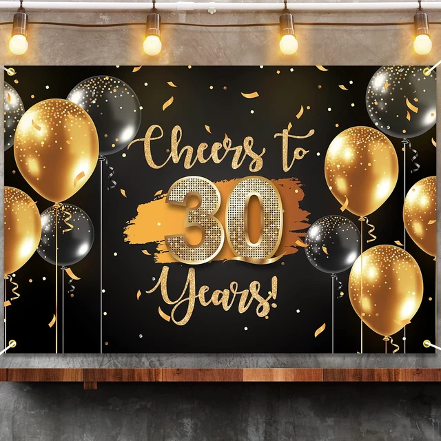 Alt view image 4 of 7 - Black Gold Cheers to 30 Years Backdrop Banner Happy 30th Birthday Balloon Background Decorations for Women Men Her Him Anniversary Photography Party Supplies