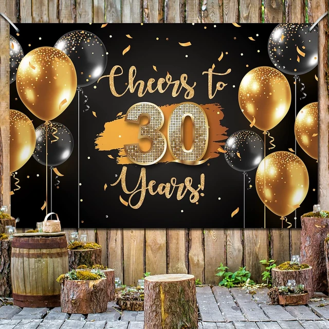 Alt view image 5 of 7 - Black Gold Cheers to 30 Years Backdrop Banner Happy 30th Birthday Balloon Background Decorations for Women Men Her Him Anniversary Photography Party Supplies