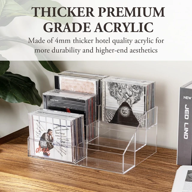 Alt view image 2 of 7 - 3 Tier CD Storage Rack, Clear Acrylic Disc Holder Holds 36 Cases Three-tier organizer stores up to 36 jewel cases with a clear design for easy viewing and compact media organization