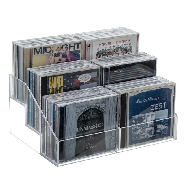 Alt view image 6 of 7 - 3 Tier CD Storage Rack, Clear Acrylic Disc Holder Holds 36 Cases Three-tier organizer stores up to 36 jewel cases with a clear design for easy viewing and compact media organization