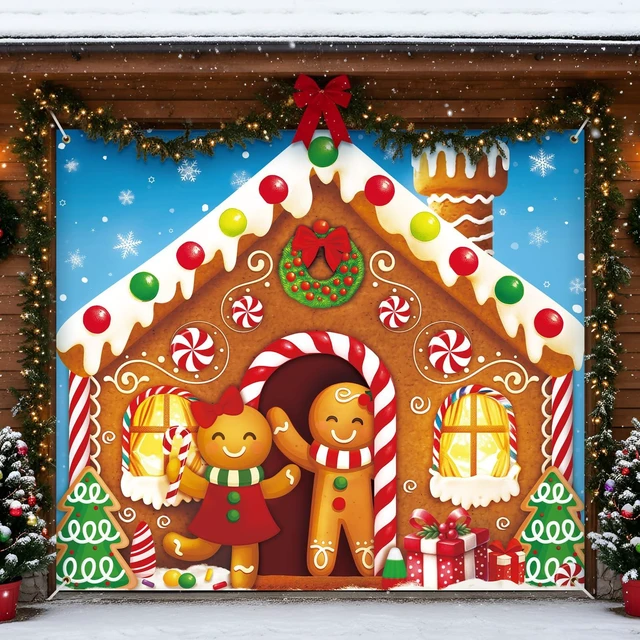 Main image of Christmas Garage Door Banner Decor, 7 x 8 ft, Gingerbread House
