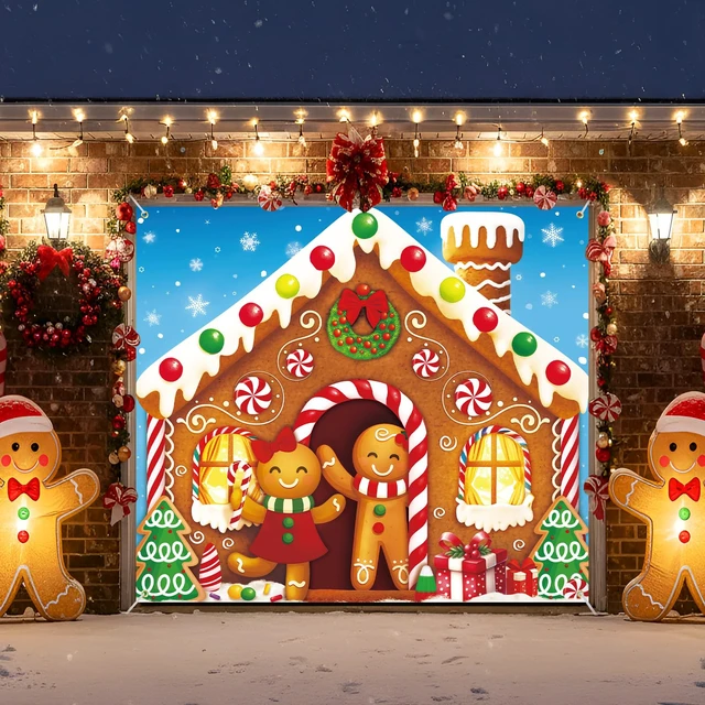 Alt view image 5 of 7 - Christmas Garage Door Banner Decor, 7 x 8 ft, Gingerbread House