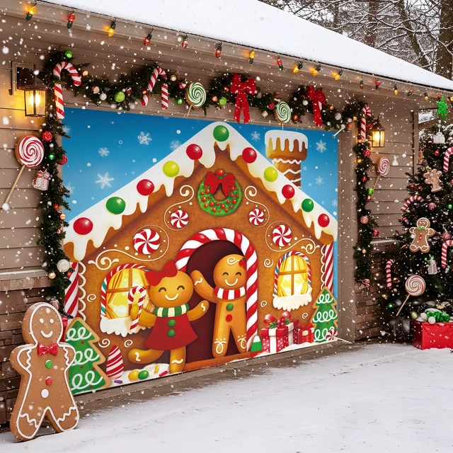 Alt view image 6 of 7 - Christmas Garage Door Banner Decor, 7 x 8 ft, Gingerbread House