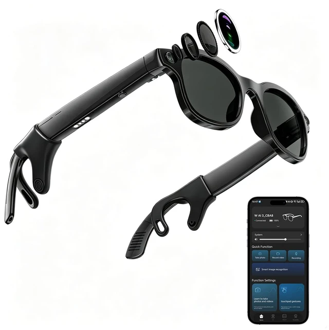 Main image of Smart Glasses with Camera, Bluetooth Music, Video Recording, Photo Shoot, Voice Recording, AI Camera Glasses for Men Women