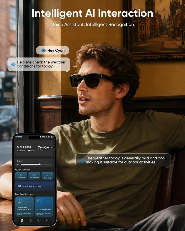 Alt view image 4 of 7 - Smart Glasses with Camera, Bluetooth Music, Video Recording, Photo Shoot, Voice Recording, AI Camera Glasses for Men Women