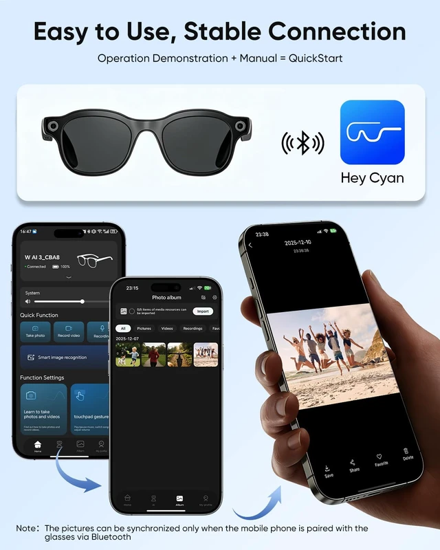 Alt view image 6 of 7 - Smart Glasses with Camera, Bluetooth Music, Video Recording, Photo Shoot, Voice Recording, AI Camera Glasses for Men Women