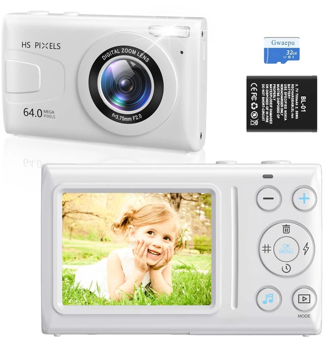Main image of Digital Camera Autofocus Digital Point and Shoot Camera with 18X Zoom 4K Vlogging Camera with 32GB Card, 64MP Portable Compact Camera for Teens Adult Beginner Anti-Shake