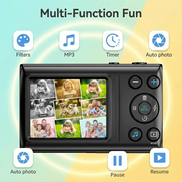 Alt view image 6 of 7 - Digital Camera for Kids - 4K 64MP Small Point and Shoot Camera Compact Vlogging Camera with 18X Zoom & 32G for Boys Girls Teens Beginners