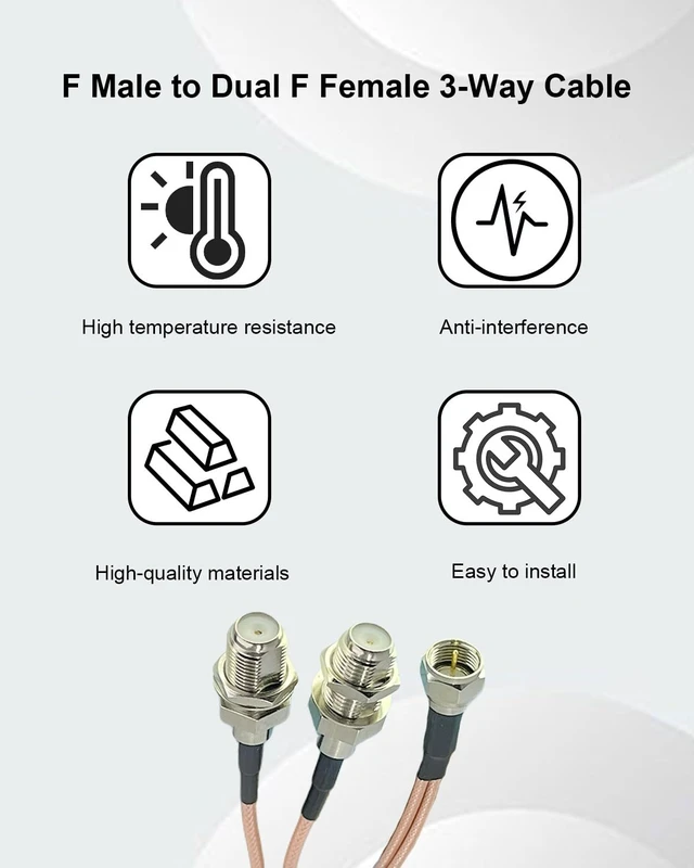 Alt view image 6 of 7 - 2-Way F Male to Dual Female RG6 Coax Splitter Cable, 50cm/19.68in Low Loss Weatherproof RG6 Coax Splitter, Enhanced Signal for TV Antenna, Satellite & Digital Receivers