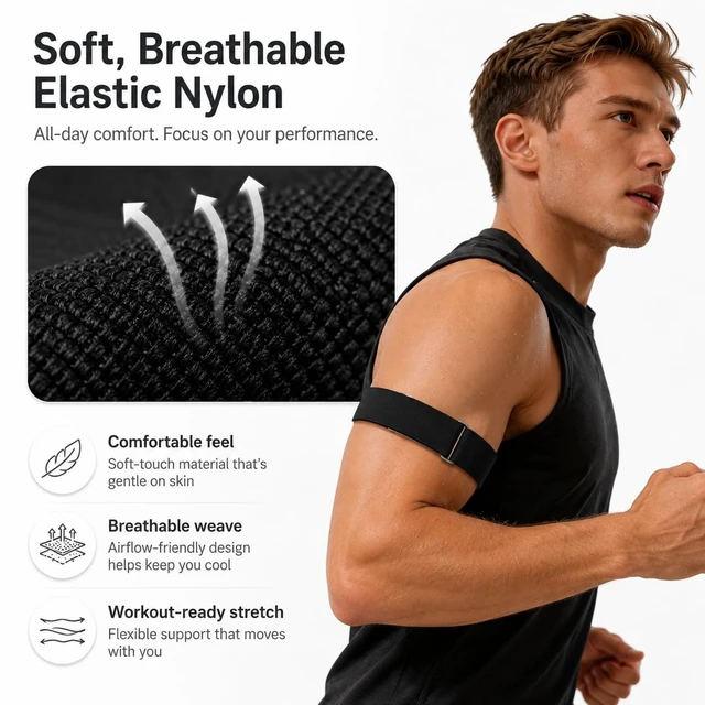 Alt view image 6 of 7 - Nylon Bicep Band Compatible with Google Fitbit Air, Adjustable Arm Strap Breathable Upper Arm Sport Band for Running, Weightlifting and Daily Wear