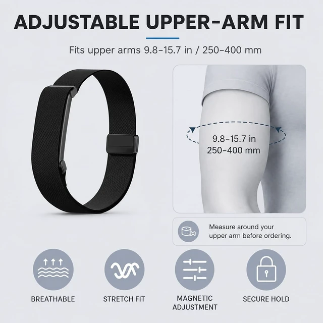 Alt view image 5 of 7 - Nylon Bicep Band Compatible with Google Fitbit Air, Adjustable Arm Strap Breathable Upper Arm Sport Band for Running, Weightlifting and Daily Wear