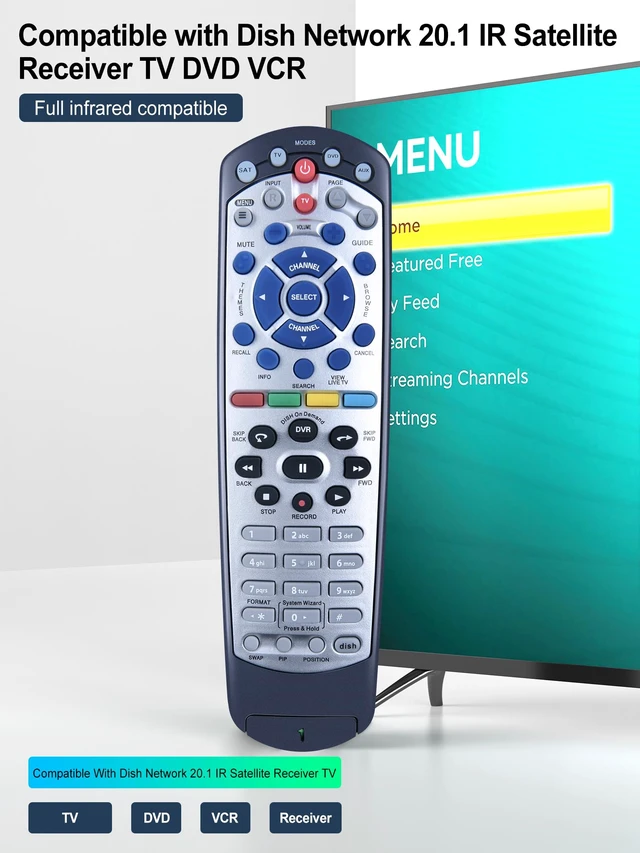 Alt view image 2 of 7 - Replacement New IR Remote Control for Dish Network 20.1 IR Satellite Receiver TV DVD VCR