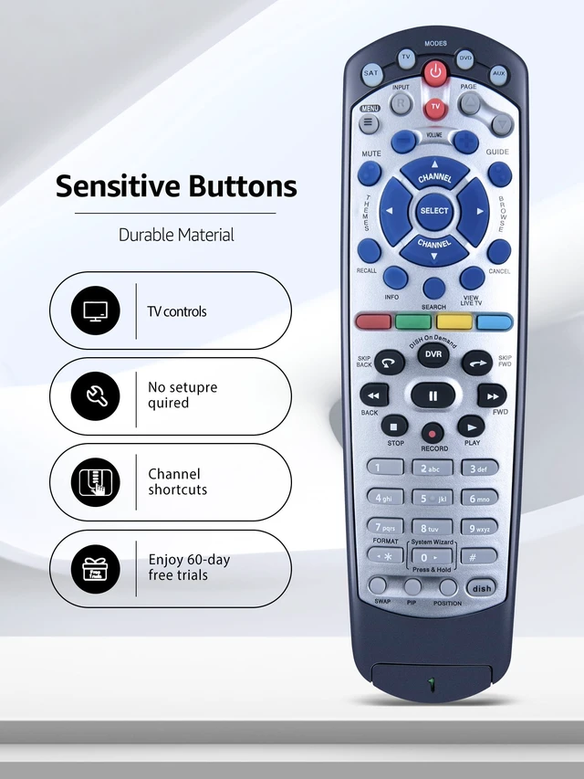 Alt view image 5 of 7 - Replacement New IR Remote Control for Dish Network 20.1 IR Satellite Receiver TV DVD VCR
