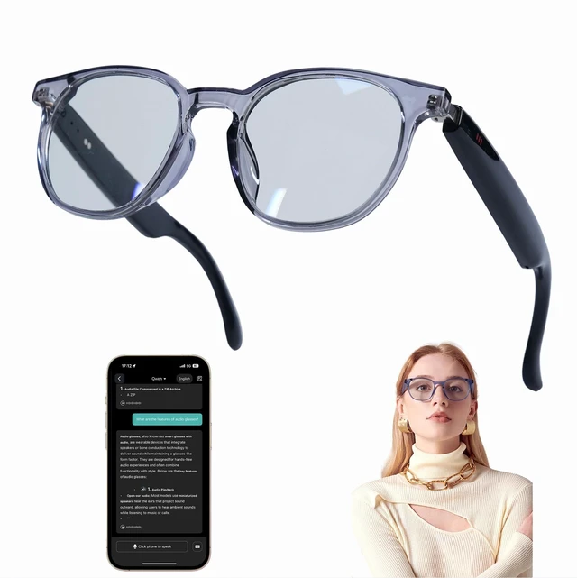 Main image of AI Smart Bluetooth Glasses with Speakers, Translation & Photochromic 170mAh battery, open-ear audio for music, ideal for travel, work, sports