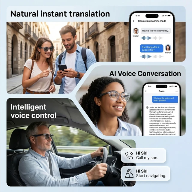 Alt view image 5 of 7 - AI Smart Bluetooth Glasses with Speakers, Translation & Photochromic 170mAh battery, open-ear audio for music, ideal for travel, work, sports