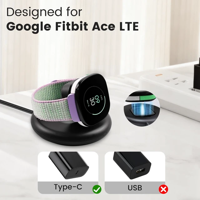 Alt view image 2 of 6 - Foldable Charger Dock for Fitbit Ace LTE Travel Spare Magnetic Charger Stand with 3.12ft Type-C to Type-C Cable