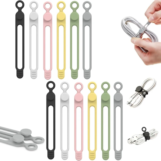 Main image of 12 Pcs Silicone Cable Ties, Reusable Elastic Cable Wrap, Data Cable Organizer & Cord Management Straps, for Wires, Charger, Earphones, USB Cables, Cable Management Organizer for Home Office (12 pcs)