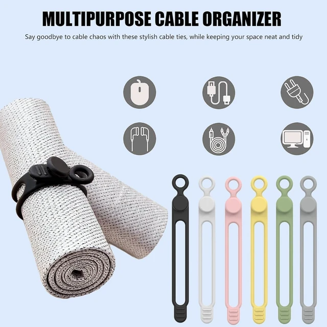 Alt view image 3 of 7 - 12 Pcs Silicone Cable Ties, Reusable Elastic Cable Wrap, Data Cable Organizer & Cord Management Straps, for Wires, Charger, Earphones, USB Cables, Cable Management Organizer for Home Office (12 pcs)