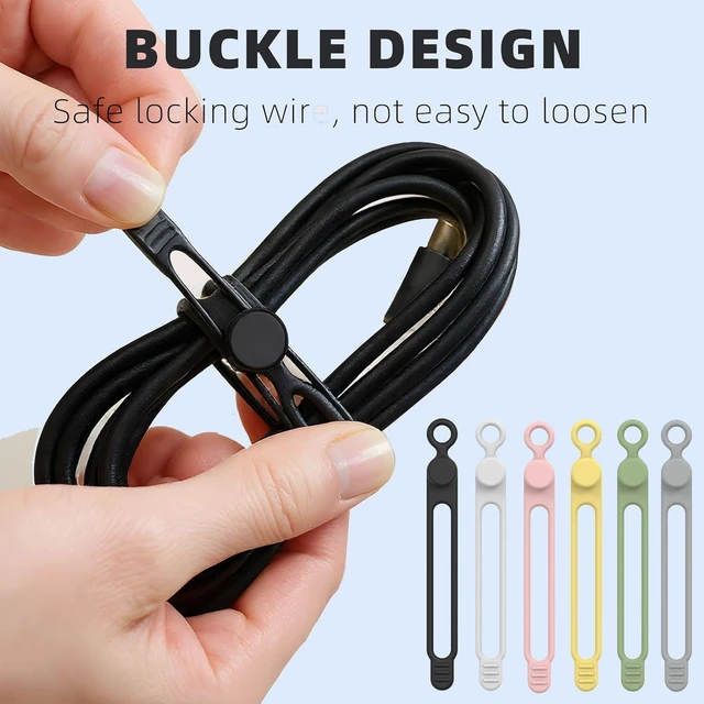 Alt view image 4 of 7 - 12 Pcs Silicone Cable Ties, Reusable Elastic Cable Wrap, Data Cable Organizer & Cord Management Straps, for Wires, Charger, Earphones, USB Cables, Cable Management Organizer for Home Office (12 pcs)