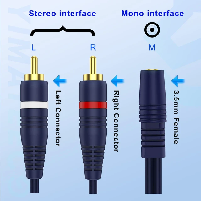 Alt view image 3 of 6 - 3.5mm to RCA Splitter, RCA Y Cable 3.5mm Female to 2 RCA Male Stereo Audio Cable AUX Adapter Connection for Subwoofer, Speaker, AMP, Turntable, Home Theater(3.5 mm Cinch Cables, 4Pcs)