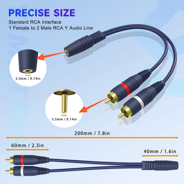 Alt view image 2 of 6 - 3.5mm to RCA Splitter, RCA Y Cable 3.5mm Female to 2 RCA Male Stereo Audio Cable AUX Adapter Connection for Subwoofer, Speaker, AMP, Turntable, Home Theater(3.5 mm Cinch Cables, 4Pcs)