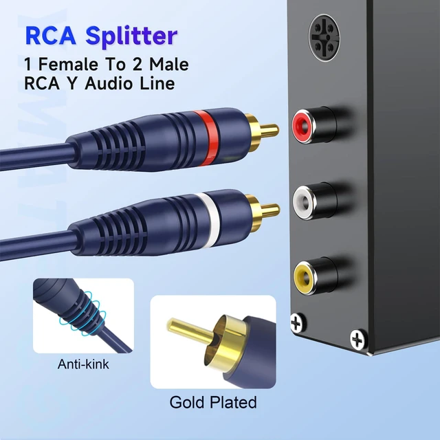 Alt view image 4 of 6 - 3.5mm to RCA Splitter, RCA Y Cable 3.5mm Female to 2 RCA Male Stereo Audio Cable AUX Adapter Connection for Subwoofer, Speaker, AMP, Turntable, Home Theater(3.5 mm Cinch Cables, 4Pcs)