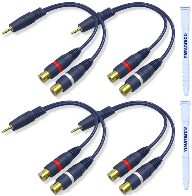 Main image of 3.5mm to RCA Cable, Splitter Cables 1 Male to 2 Female y Adapter Splitter Cinch AV Cable for Subwoofer, Speaker, AMP, Turntable, Home Theater(3.5mm to RCA Audio Cable, 4Pack)