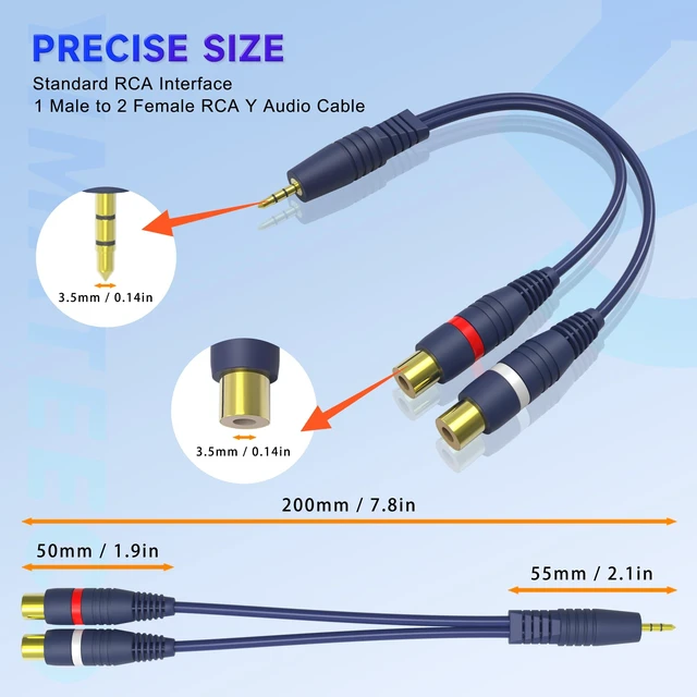 Alt view image 2 of 6 - 3.5mm to RCA Cable, Splitter Cables 1 Male to 2 Female y Adapter Splitter Cinch AV Cable for Subwoofer, Speaker, AMP, Turntable, Home Theater(3.5mm to RCA Audio Cable, 4Pack)
