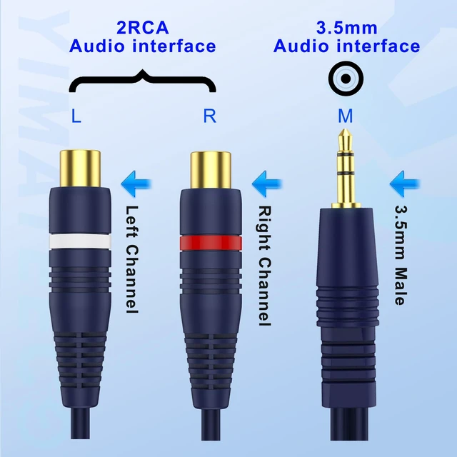 Alt view image 3 of 6 - 3.5mm to RCA Cable, Splitter Cables 1 Male to 2 Female y Adapter Splitter Cinch AV Cable for Subwoofer, Speaker, AMP, Turntable, Home Theater(3.5mm to RCA Audio Cable, 4Pack)