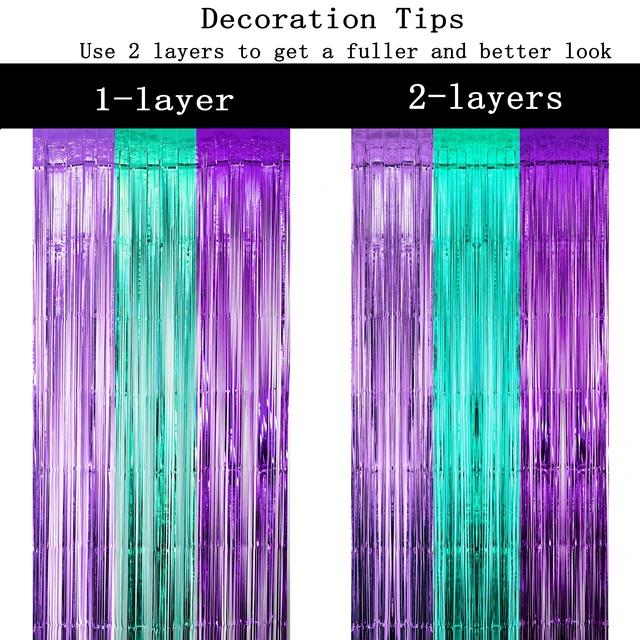 Alt view image 4 of 4 - Teal Purple Tinsel Foil Fringe Curtains - Under The Sea Baby Shower Birthday Photo Backdrops Wedding Summer Beach Pool Party Decor Photo Booth Props Backdrops Decorations, 2PC