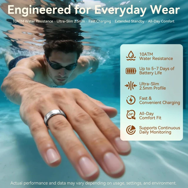 Alt view image 5 of 7 - Smart Health Fitness Ring for Women & Men, Activity Tracker with Step Counter, Sleep Monitor & Stress Tracking, Waterproof, Compatible with Android & iOS, No Subscription Fee