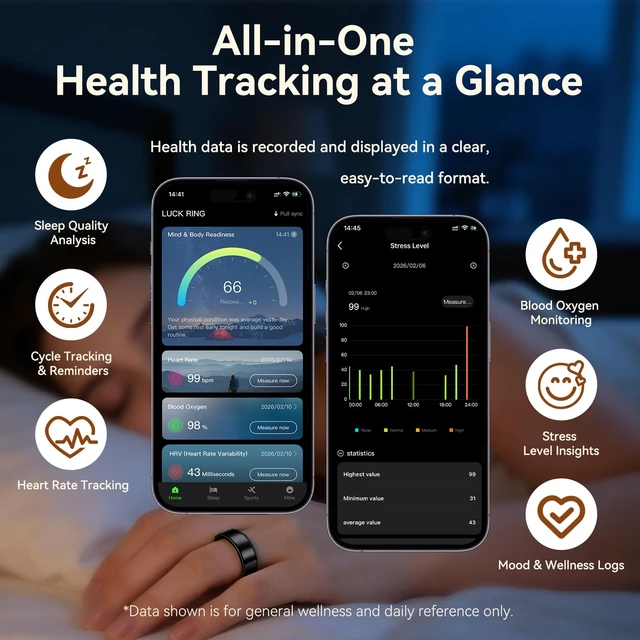 Alt view image 3 of 7 - Smart Health Fitness Ring for Women & Men, Activity Tracker with Step Counter, Sleep Monitor & Stress Tracking, Waterproof, Compatible with Android & iOS, No Subscription Fee