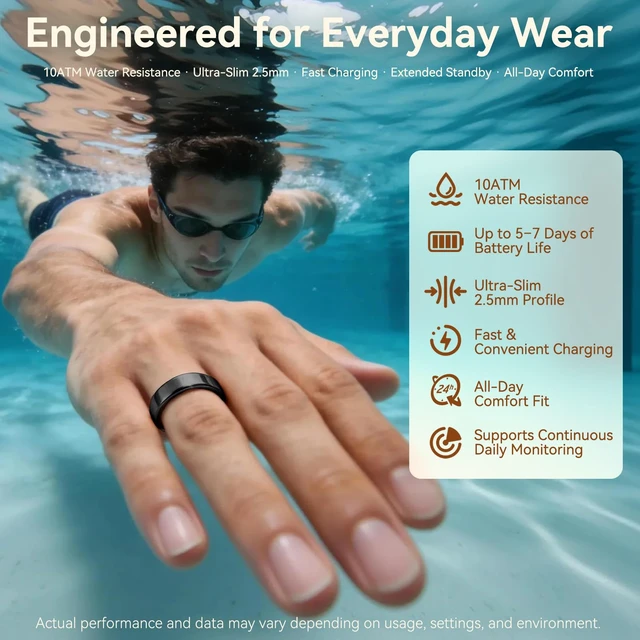 Alt view image 5 of 7 - Smart Health Fitness Ring for Women & Men, Activity Tracker with Step Counter, Sleep Monitor & Stress Tracking, Waterproof, Compatible with Android & iOS, No Subscription Fee