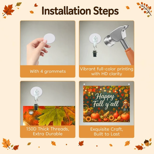 Alt view image 7 of 7 - Happy Fall Backdrop Scarecrow Sunflower Harvest 8x6ft Fall Scarecrow Sunflowers Maple Leaves Pumpkins Thanksgiving Banner for Autumn Indoor Outdoor Party Decoration Photo Booth