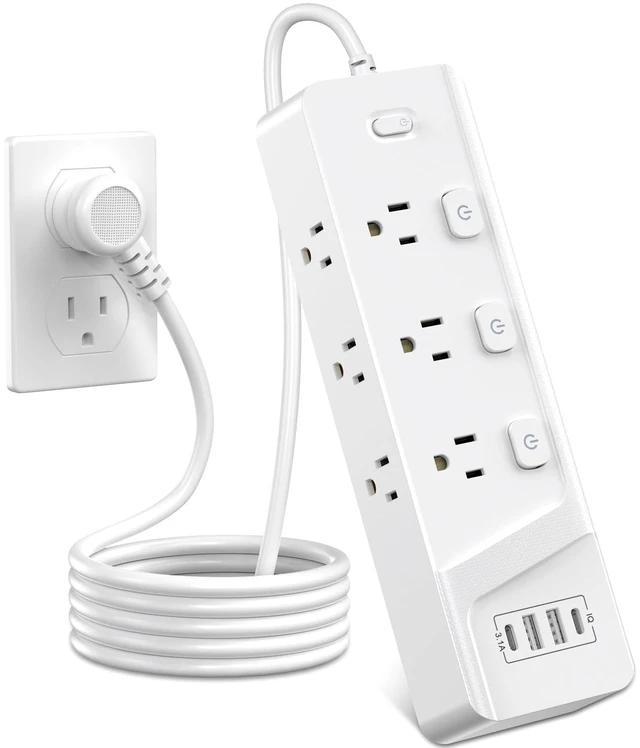 Main image of 6-Outlet Power Strip with 4 USB Ports (2 USB-C), 6Ft Extension Cord, Individual Switches, 1250W/10A Desk Power Strip with Overload Protection for Home Office, Dorm, Bedroom, White