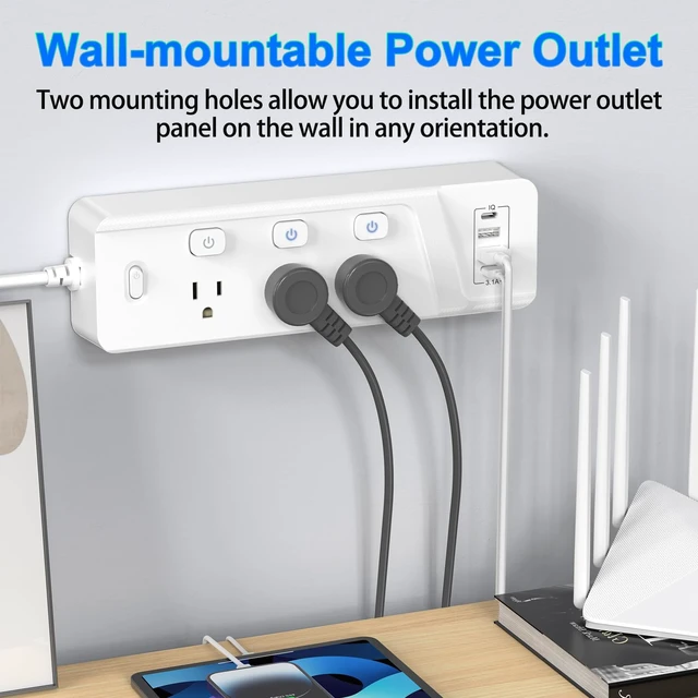 Alt view image 4 of 7 - 6-Outlet Power Strip with 4 USB Ports (2 USB-C), 6Ft Extension Cord, Individual Switches, 1250W/10A Desk Power Strip with Overload Protection for Home Office, Dorm, Bedroom, White
