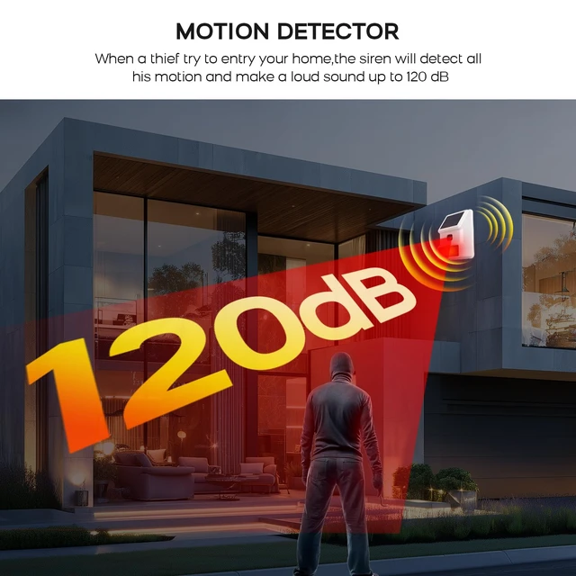 Alt view image 4 of 7 - Solar Motion Alarm,Outdoor Siren Detector with Flashing Light,IP65 Waterproof,Remote Control,11 Sound Switching Options,120dB Loud Noise Maker for Home,Farm,Yard,Garden,Fish Pond,Driveway