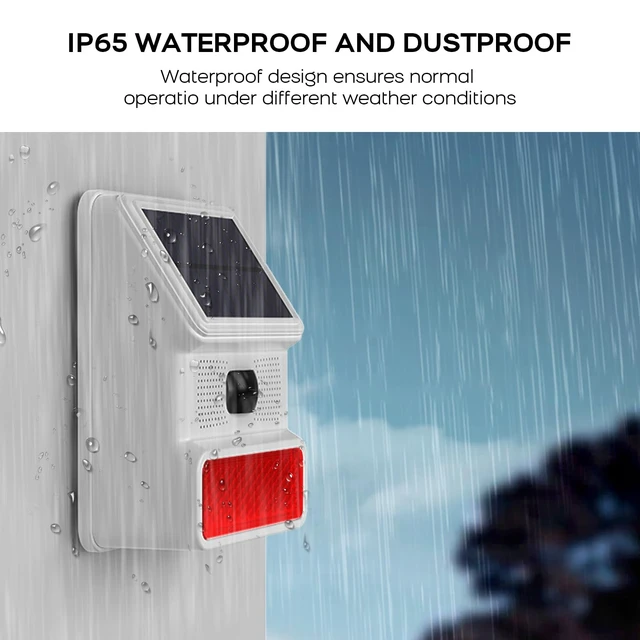 Alt view image 6 of 7 - Solar Motion Alarm,Outdoor Siren Detector with Flashing Light,IP65 Waterproof,Remote Control,11 Sound Switching Options,120dB Loud Noise Maker for Home,Farm,Yard,Garden,Fish Pond,Driveway