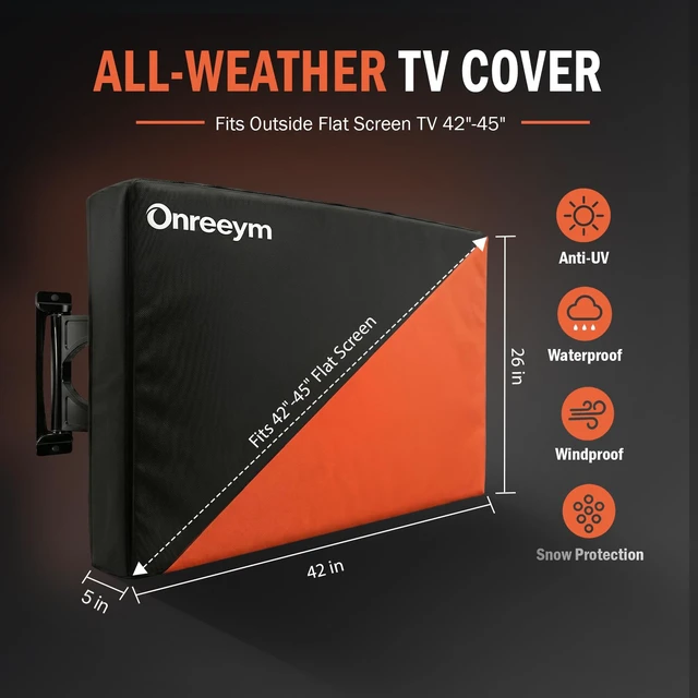 Alt view image 6 of 7 - Oreenym Waterproof Outdoor TV Cover for 42-45in Flat Screen Television Heavy Duty 600D Oxford, All-Weather Protection, UV Resistant & Dustproof, Full Coverage & Universal Fit