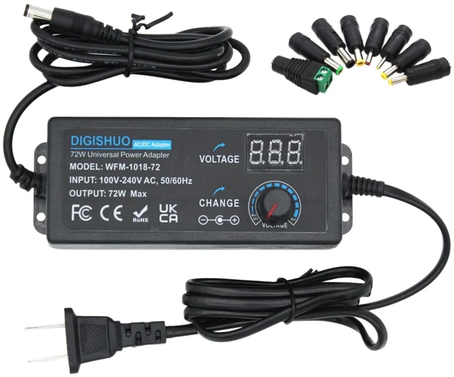 Main image of 72W 24V 3A Adjustable Power Supply with LED Display 3-24V Variable Output, 8 Interchangeable Tips, Universal AC Input 100-240V, Home/Office Use